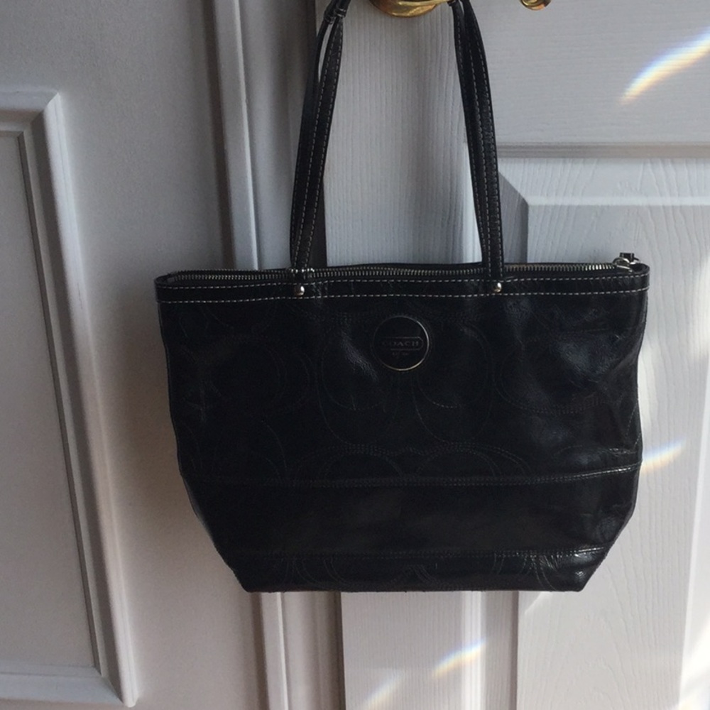 Coach Handbag-Authentic! Black pattern leather